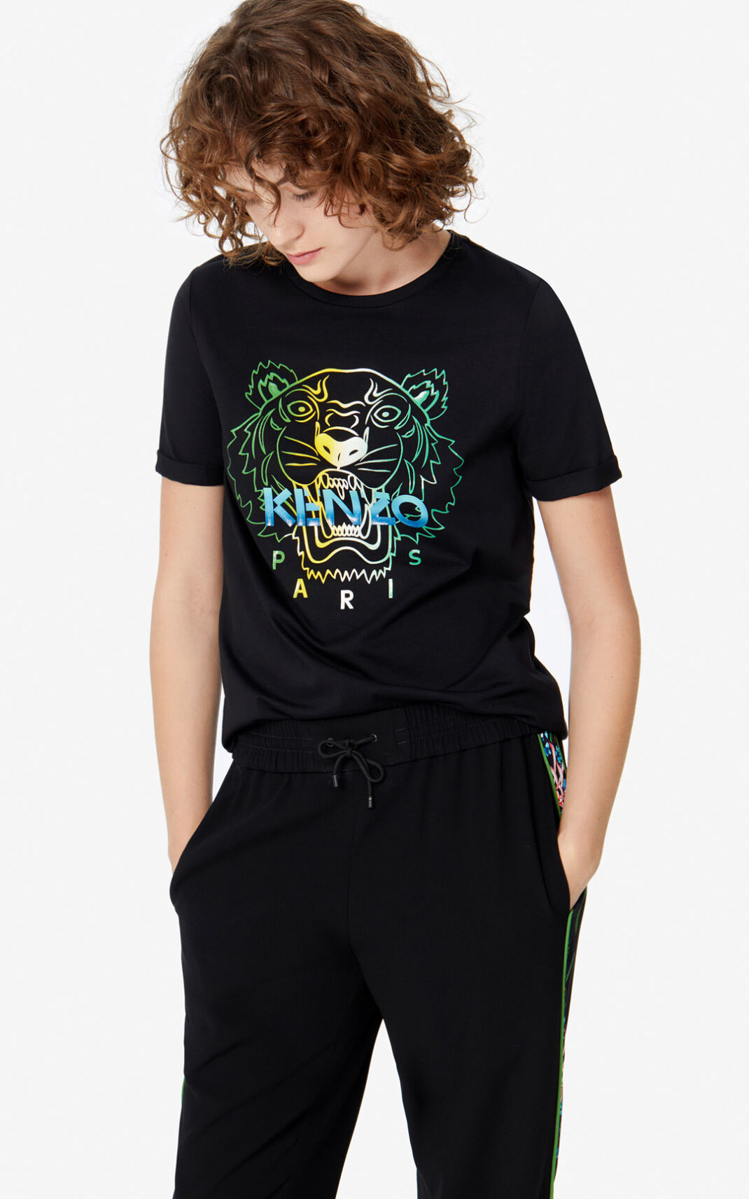 Camisetas Kenzo Wet Tiger Mujer Negras IFJ178093